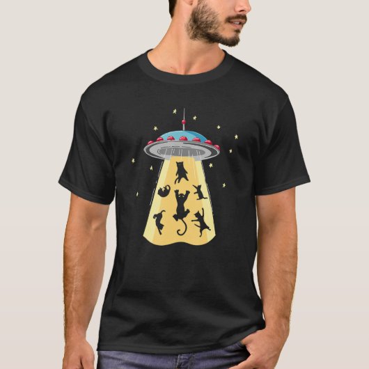 Ufo Cats Kitten Outerspace Planets Stars銀河系 Tシャツ (正面)