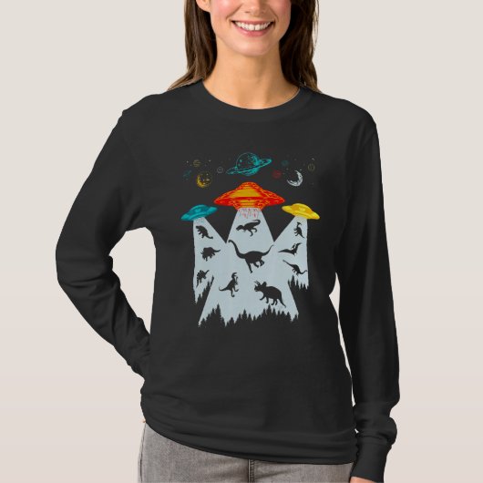 Ufo Dinoの子供のための恐竜のエイリアン誘拐 Tシャツ (正面)