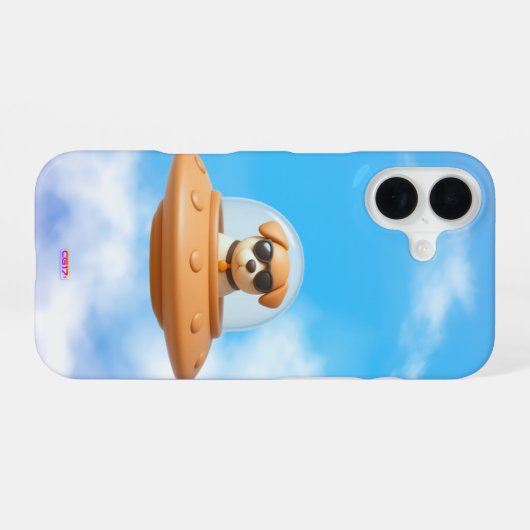 Ufo dog 3D a2 clouds iPhone 16ケース (裏面横)