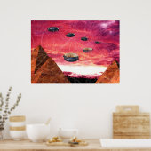 UFO fly above alien pyramids ポスター (キッチン)