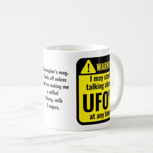 UFO Funny Personalized Warning コーヒーマグカップ (正面右)