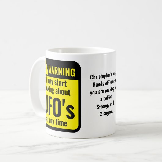 UFO Funny Personalized Warning コーヒーマグカップ (正面左)