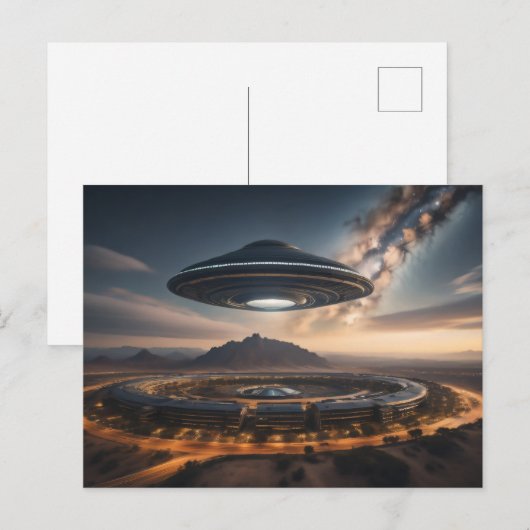 UFO Over Circular City ポストカード (正面/裏面)