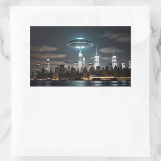 UFO Over City 長方形シール (バッグ)