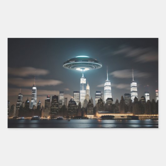 UFO Over City 長方形シール (正面)