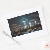 UFO Over City 長方形シール (封筒)