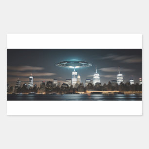 UFO Over City 長方形シール