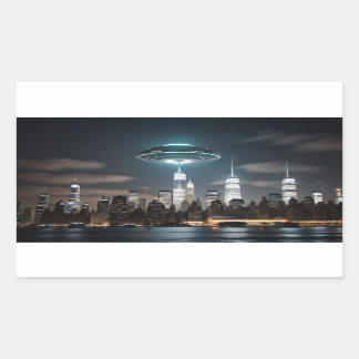 UFO Over City 長方形シール
