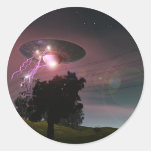 UFO Over Powerlines 2ステッカー ラウンドシール