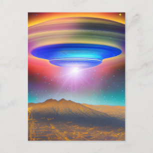 UFO over Valley at Night High Speed Photograph Col ポストカード