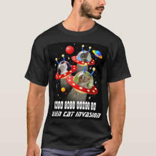 UFO Sci Fiエイリアンの宇宙船に乗った猫 Tシャツ