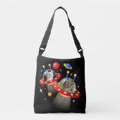 UFO Sci Fiエイリアンの宇宙船に登場する猫 クロスボディバッグ (正面)