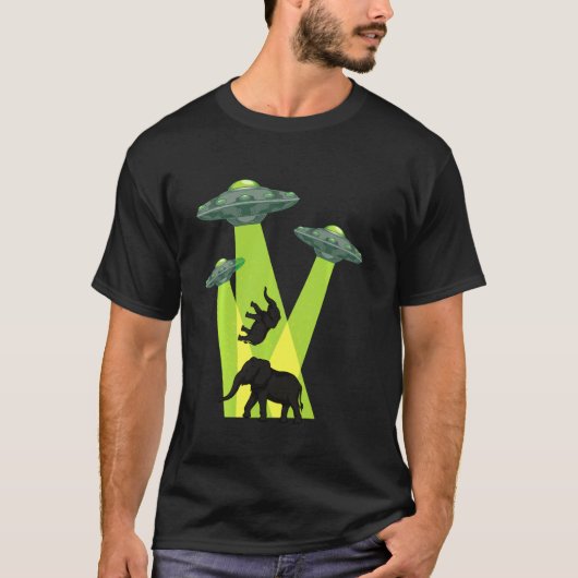Ufo Sci Fiエイリアン信者ゾウ誘拐動物 Tシャツ (正面)