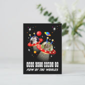 UFO Sci Fiエイリアン宇宙船での2匹の猫のシーン ポストカード (スタンド正面)