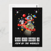 UFO Sci Fiエイリアン宇宙船での3 Cats ポストカード (正面/裏面)