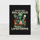 UFO Space BBQ Grill Earth Lifeforms Funny Alien カード (正面)