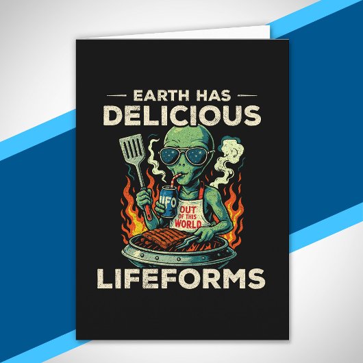 UFO Space BBQ Grill Earth Lifeforms Funny Alien カード