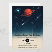 UFO & Space Station Galaxy Illustration Birthday  招待状 (正面/裏面)