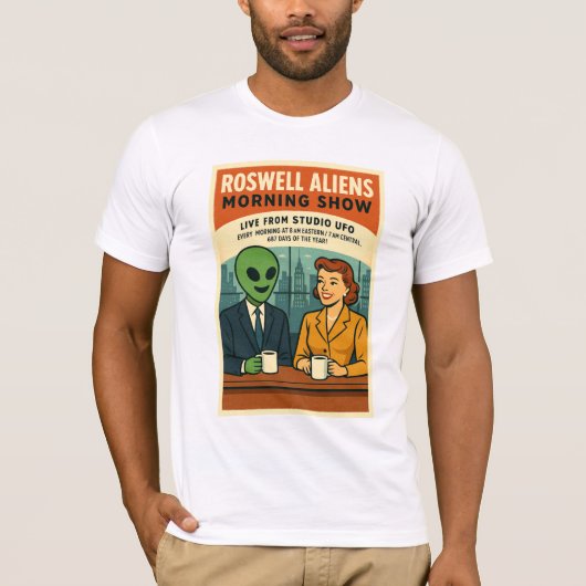 UFO TV Anchorman Morning Show Roswellエイリアン Tシャツ (正面)
