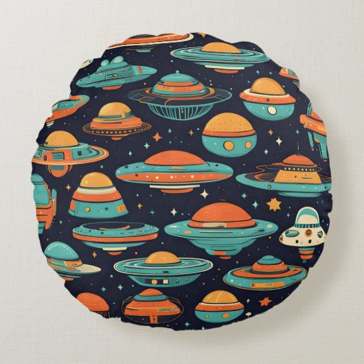 UFO vintage art ラウンドクッション (正面)