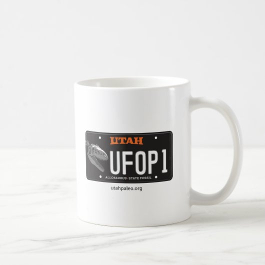 UFOPロゴ&アロサウルスライセンスプレート11 oz.マグ コーヒーマグカップ (右)