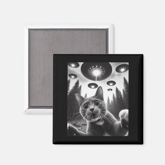 Ufosおもしろいエイリアン猫の自撮り男 マグネット (正面/裏面)