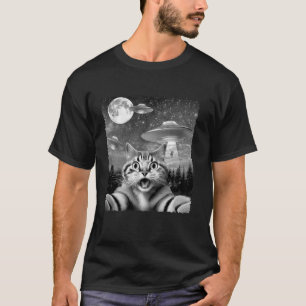 UFOsおもしろいギフト付きエイリアン猫セルフィーアイディアメンズWom Tシャツ