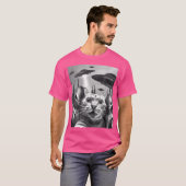 Ufosおもしろい平和サイン付き猫セルフィーエイリアンCat Uf Tシャツ (正面フル)