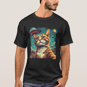 UFOsおもしろい猫の自撮りママ猫パパメンズWom Tシャツ