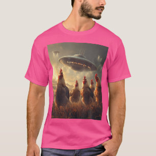 Ufosエイリアングラフィック付きチキンセルフィーおもしろい Tシャツ