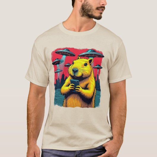 UFOs Tおもしろいシャツ付きCapybara Selfie - 風変わり & Tシャツ (正面)