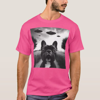 Ufos Weirフランスの付きおもしろいブルドッググラフィックセルフィー Tシャツ
