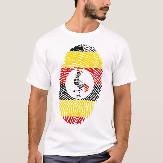 Uganda Flag Fingerprint Graphic Men's T-Shirt Ugan Tシャツ (正面)