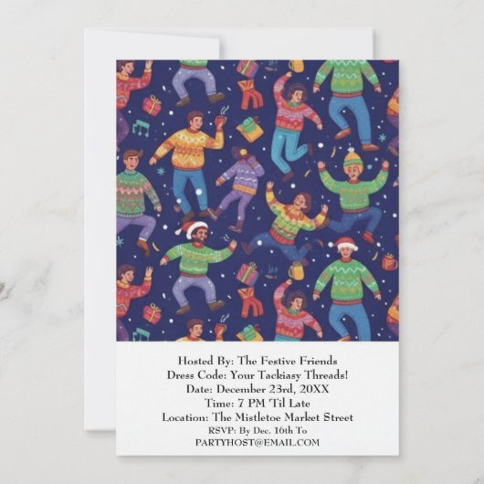 Ugliest Holiday Fest Ugly Sweater Party Vibrant  招待状 (裏面)