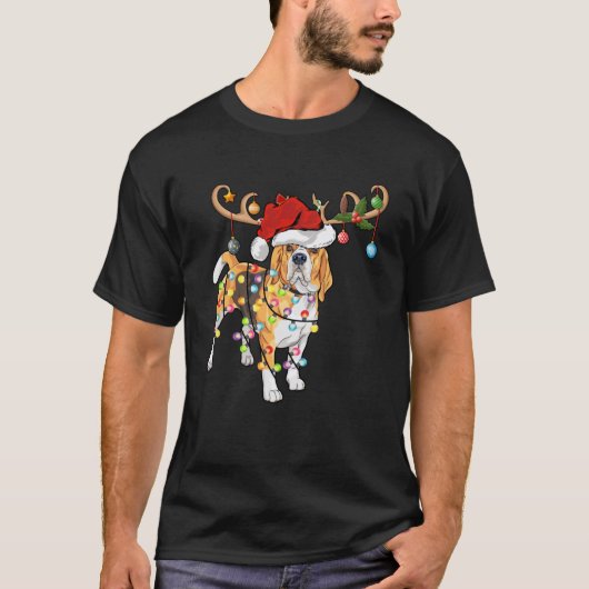 Ugly Beagle Xmas Gift Lighting Reindeer Beagle Chr Tシャツ (正面)