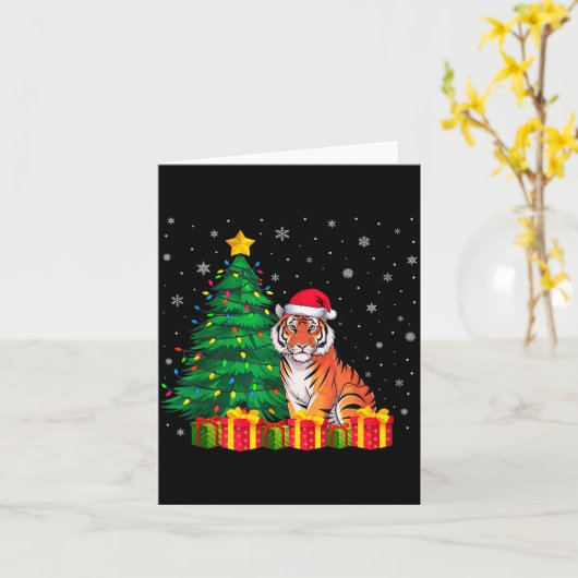 Ugly Bengal Tiger Santa Hat Christmas Tree Lights カード (黄色い花)