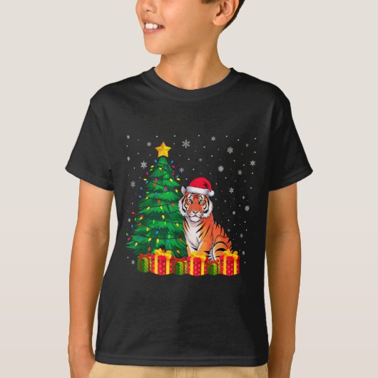 Ugly Bengal Tiger Santa Hat Christmas Tree Lights  Tシャツ (正面)