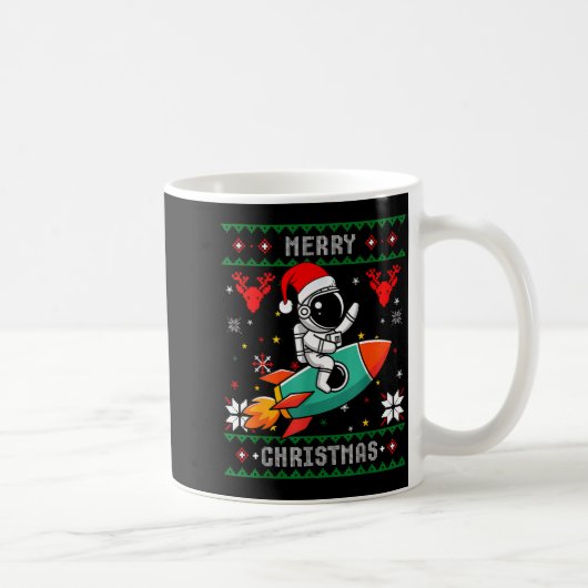 Ugly Christmas Astronaut Riding Rocket Santa Hat T コーヒーマグカップ (右)