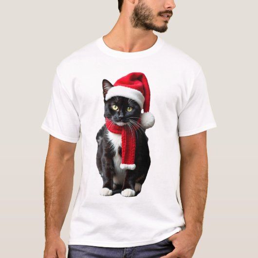 Ugly Christmas Black Cat Santa Hat Scarf Holiday C Tシャツ (正面)