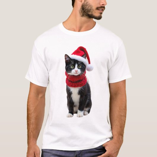 Ugly Christmas Black Cat Santa Hat Scarf Holiday C Tシャツ (正面)