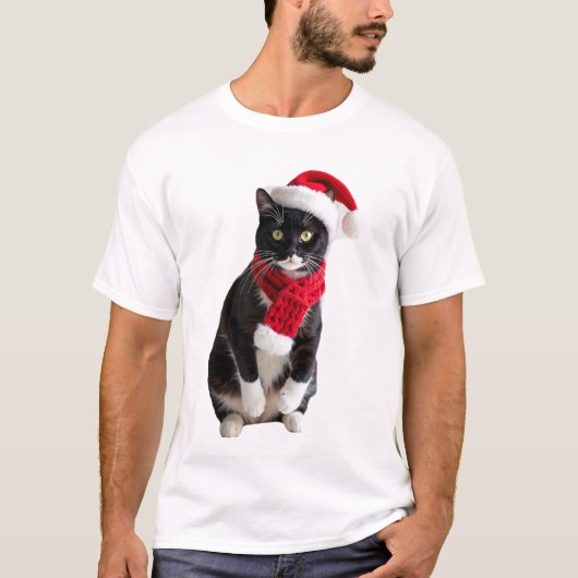 Ugly Christmas Black Cat Santa Hat Scarf Holiday C Tシャツ (正面)