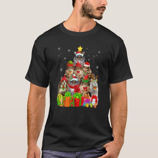 Ugly Christmas Cat Tree  Norwegian Forest Cat Xmas Tシャツ (正面)