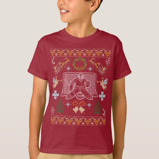 Ugly Christmas Hockey Goalie Sweater – Festive Hoc Tシャツ (正面)