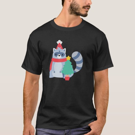 ugly christmas raccoon santa xmas tree cute happy tシャツ (正面)