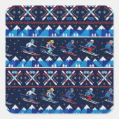 Ugly Christmas Ski Pattern Holiday スクエアシール (正面)