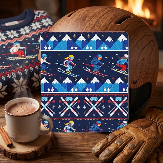 Ugly Christmas Ski Pattern Holiday スクエアシール
