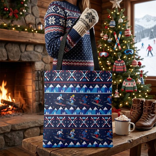 Ugly Christmas Ski Pattern Holiday トートバッグ