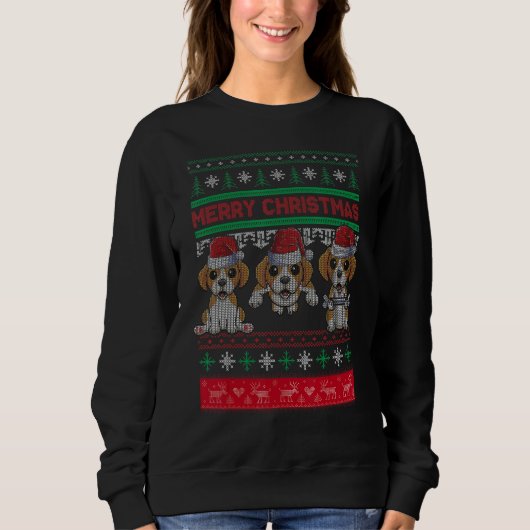Ugly Christmas Sweater Beagle Cute Beagle Santa Ha スウェットシャツ (正面)