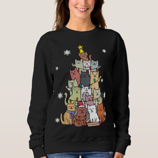 Ugly Christmas Sweater Cat Tree - Funny Xmas Cat G スウェットシャツ (正面)