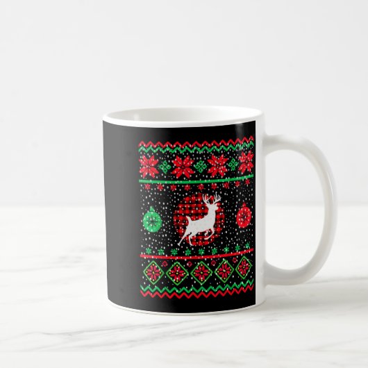 Ugly Christmas Sweater Design Plaid Reindeer コーヒーマグカップ (右)